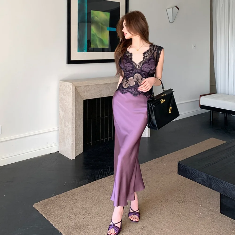 

Весна-лето, новинка, легкая роскошная кружевная ажурная женская облегающая юбка с высокой талией, сексуальная длинная юбка с v-образным вырезом