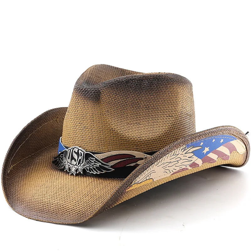 USA Cowboy Men's And Women's Upturned Edge New Product With Hard Straw High-End Hat