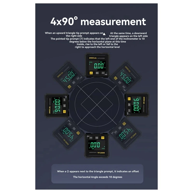Woodworking Tools 4-Sided Magnetic Dual Laser Inclinometer Digital Angle Measuring Instrument with Tilt Measurement-A63M
