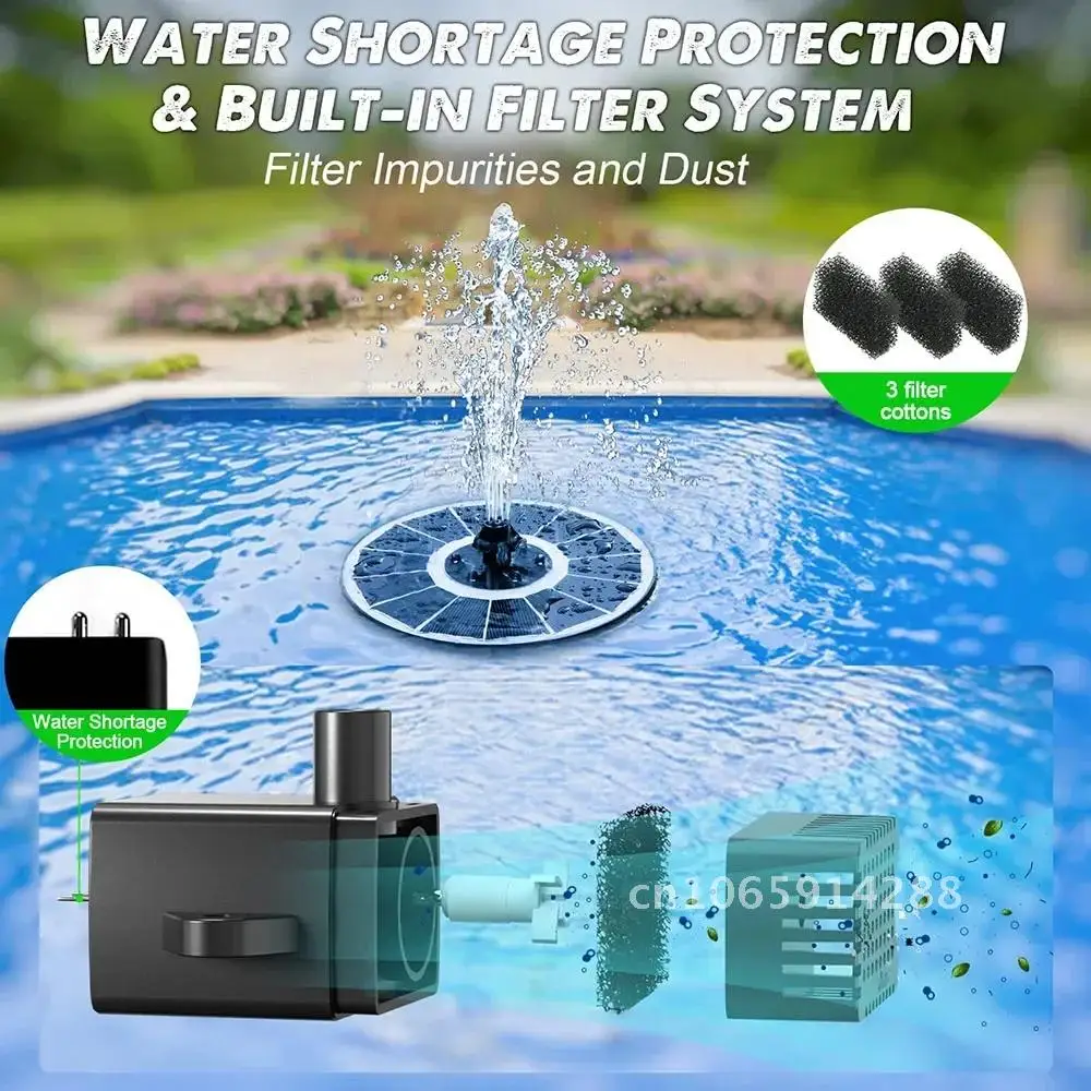 Solar Fountain Pump Bath Bird for with Lights,3.5W Solar with Nozzles 2200 Water for Battery,6 mAh Garden,Outdoor Fountain