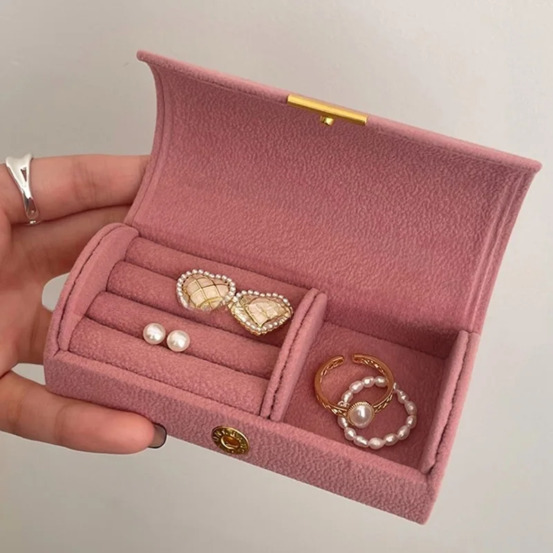 

Korean Retro Velvet Solid Color Portable Jewelry Storage Box for Women Exquisite Travel Bag Suede Surface Jewelry Box Organizer