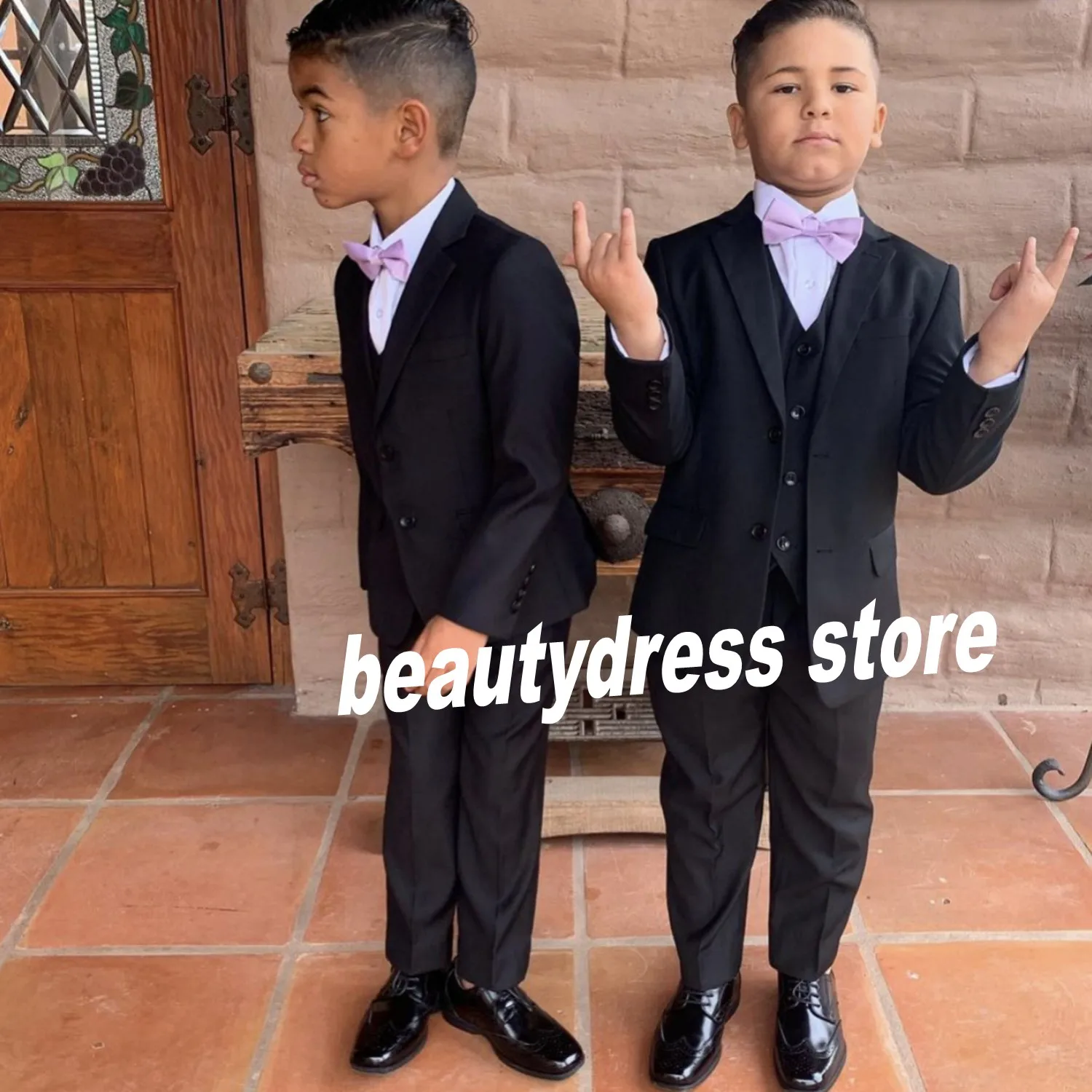 Trajes formales para niños, esmoquin de boda para niños pequeños, anillo para portador de fiesta de cumpleaños (chaqueta + Pantalones + chaleco + corbata)