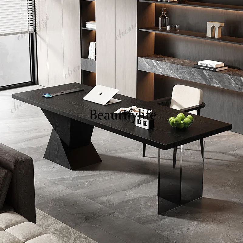 

Solid wood computer desk, light luxury Italian style, simple home office conference table