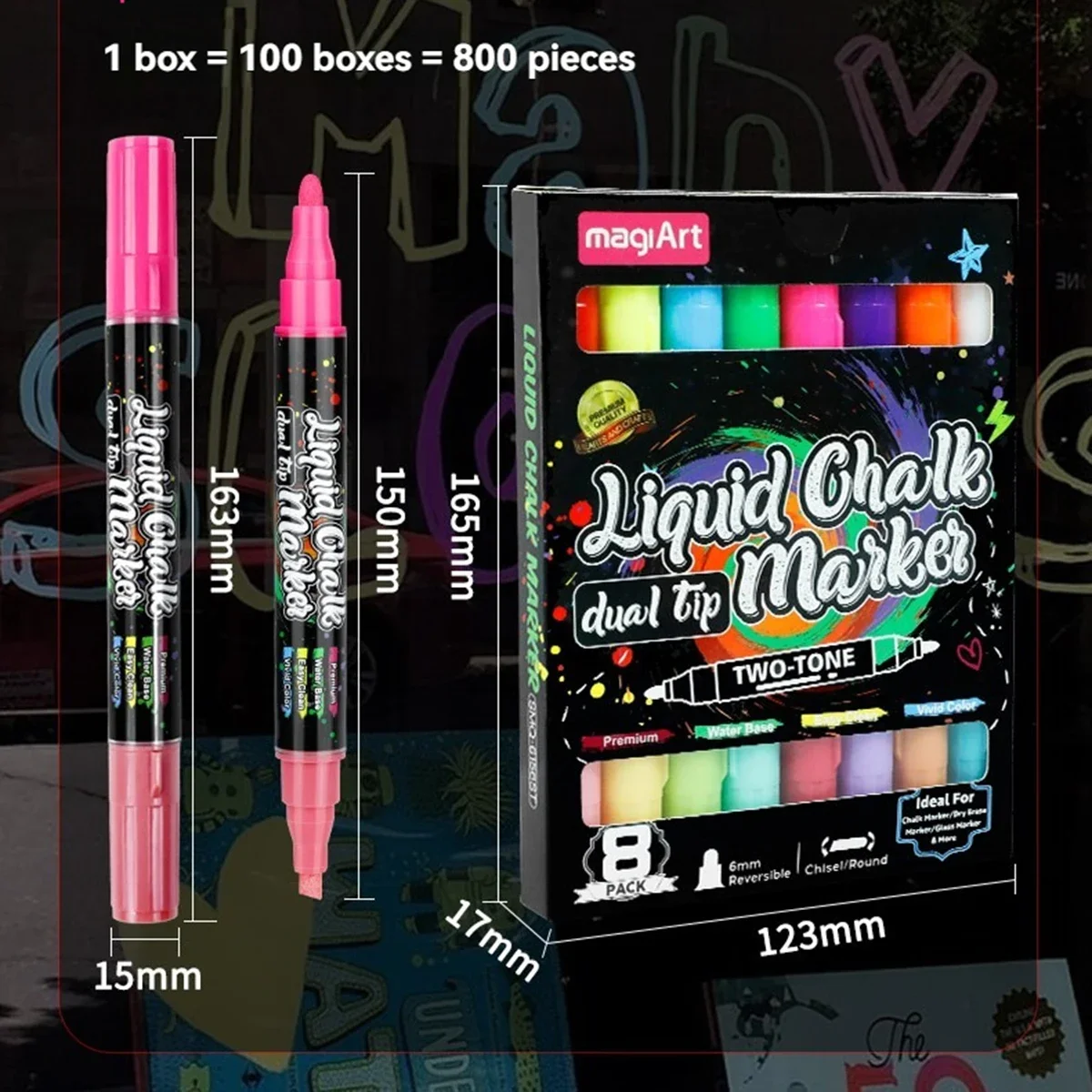 16-Farben-Flüssigkreide-Marker, waschbar und nass abwischbar, Kreidemaschine, Stifte für Tafel, Whiteboard, Glühbirne, Glasfenster, Graffiti-Ar – Detail 12