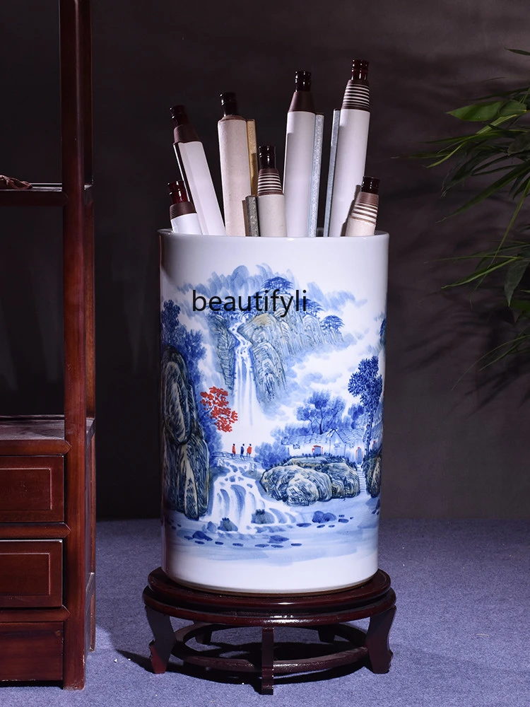 Ceramic Floor Large Vase Painting and Calligraphy Cylinder Scroll Cylinder Study Living Room Calligraphy and Painting Barrel