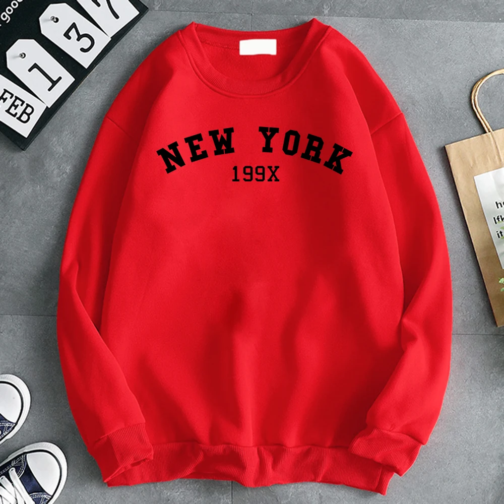 Winter Fashion Pullover For Women New York 199X Personality Letter Print Hoody Fleece Soft Sweatshirt Loose All-Math Clothes