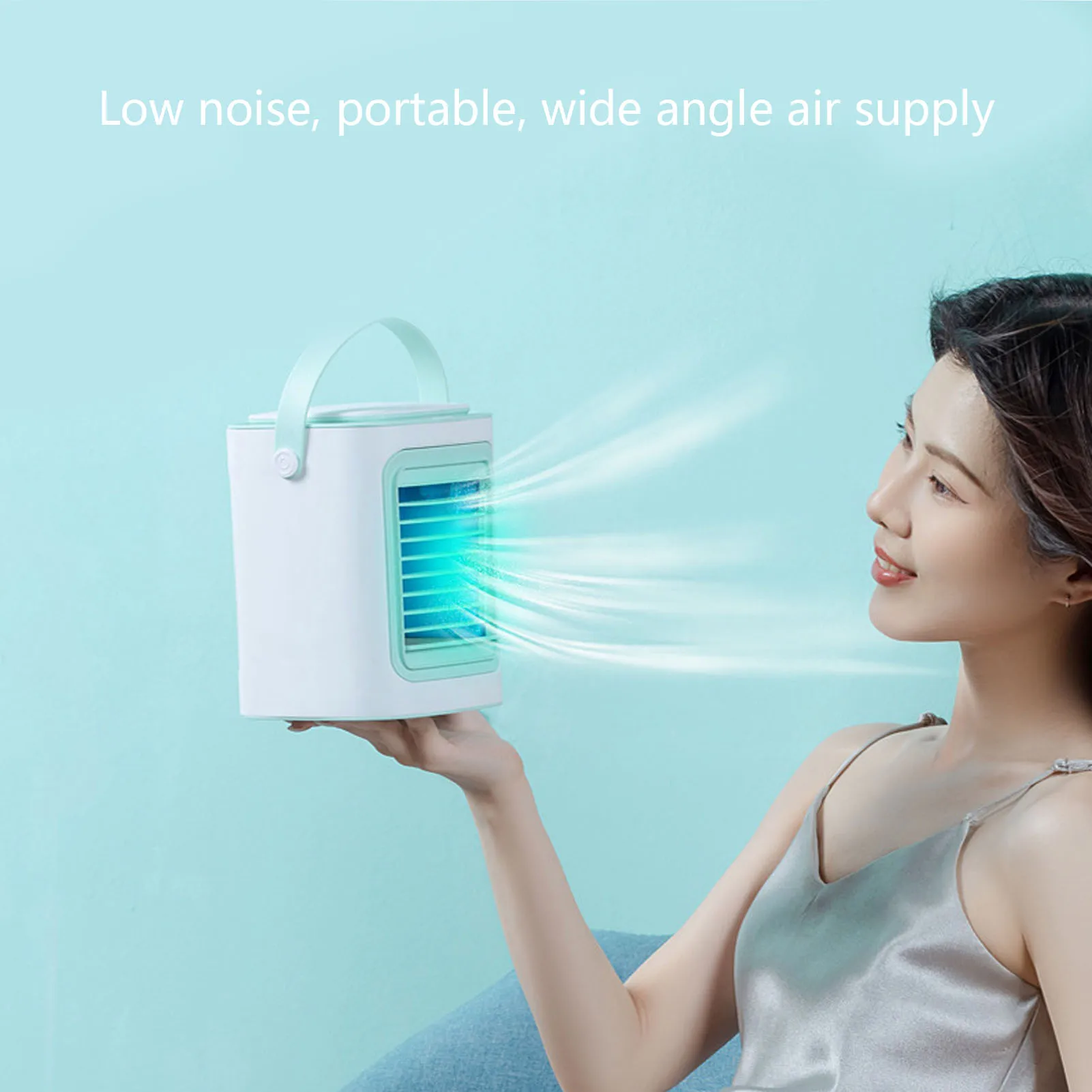 Tisch-Luftkühler, Befeuchtung, 3 Gänge, verstellbar, tragbar, starker Wind, USB-Anschluss, Aufladen, Klimaanlagenventilator für Zuhause