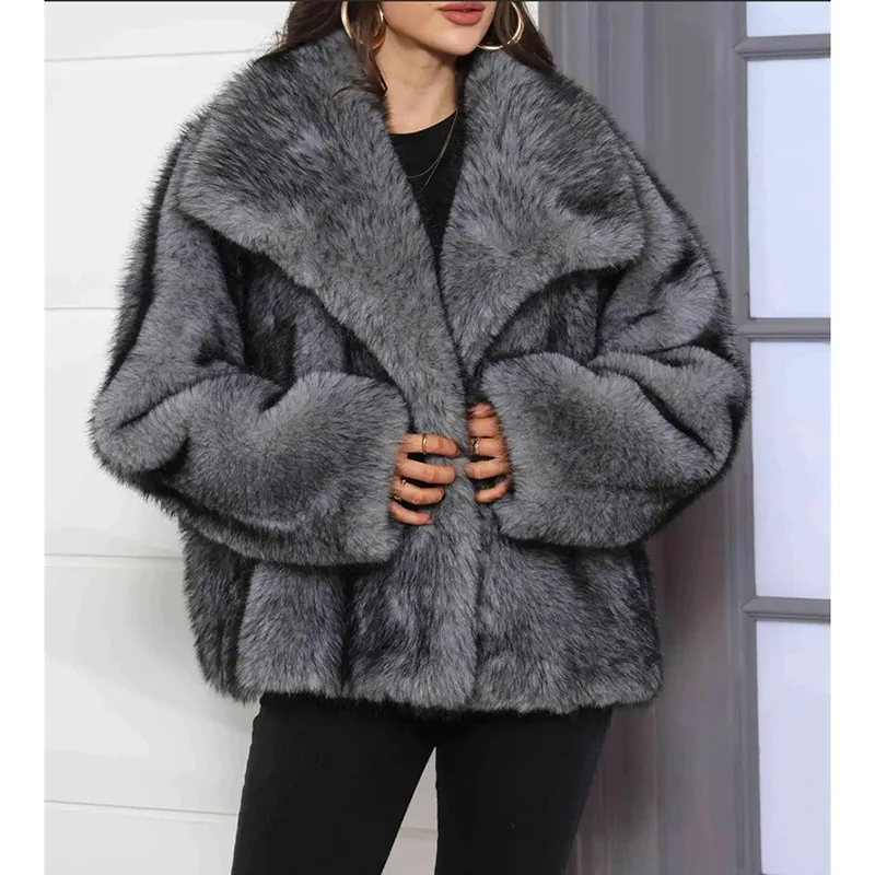 Women's Fur Coat Winter Fur Big Collar Artificial Short Fashion Imitation Fox Fur Grass Coat Fluffy Plush Warm Jacket Overcoat