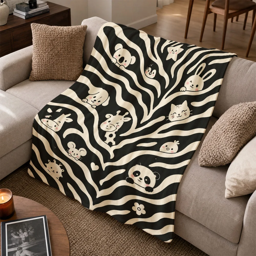 Cute Animal Print Throw Blanket Sofa Couch Cover Nursery Decor Baby Gift Boho Zebra Stripes Modern Home Accent
