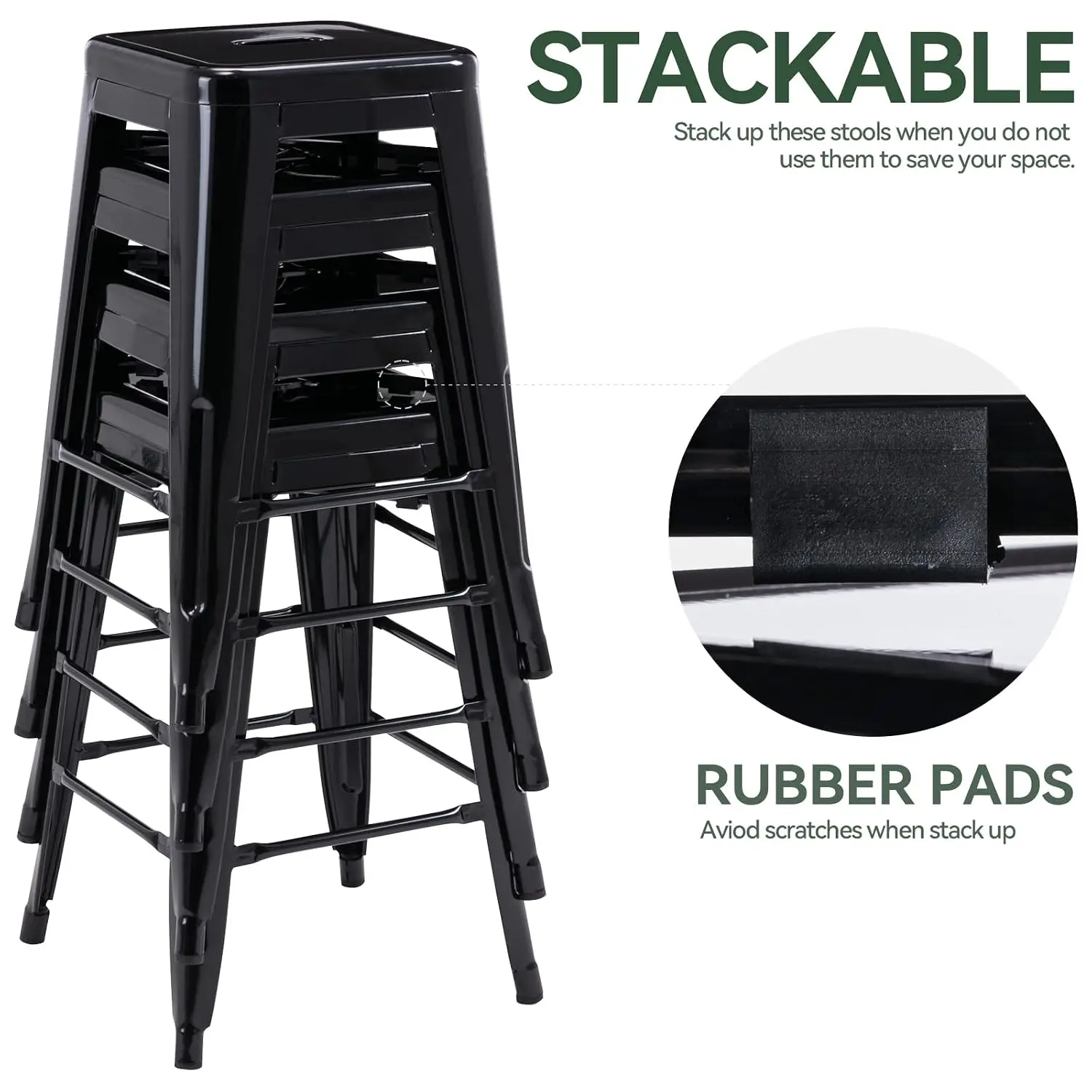 24 Inch Metal Bar Stools Set of 4 Stackable Indoor Outdoor Black, Customized