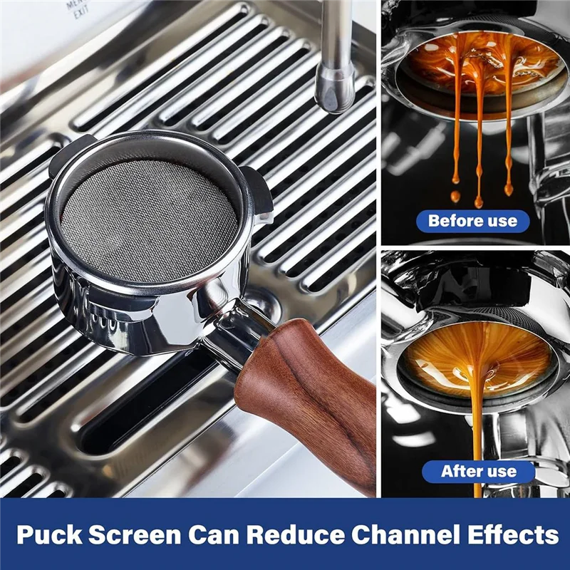 أجهزة المتسوق فلتر القهوة بدون قاع مقاس 54 مم، بديل لفلتر القهوة، مصنوع من الفولاذ المقاوم للصدأ والخشب الصلب. فلتر البورتافلتر