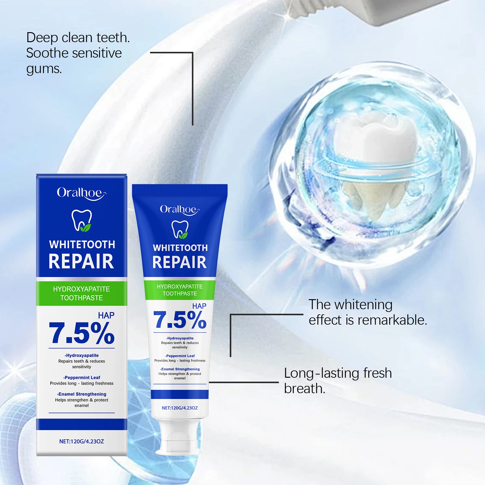 Oralhoe Nicotinamide Whitening Toothpaste Mint Plaque Prevention Stain Removal Fresh Breath Enamel Teeth Cleaning and Care