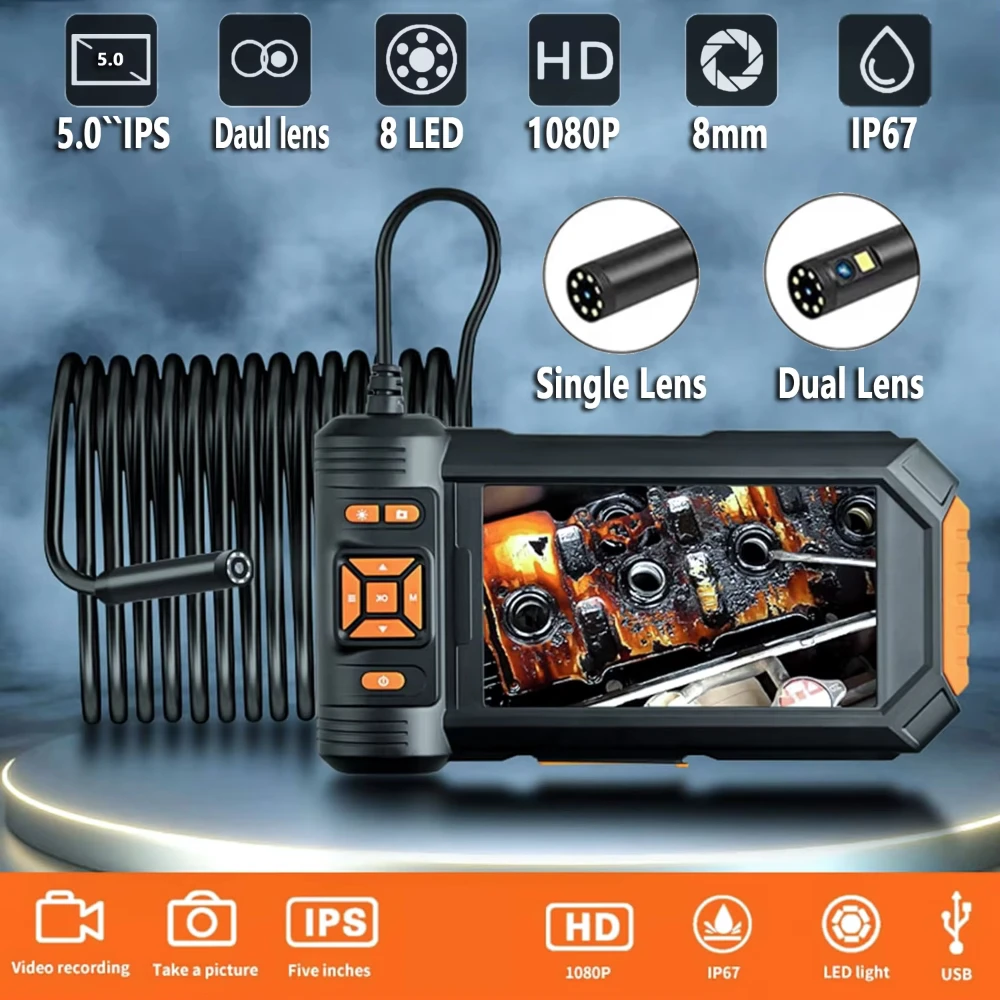 8mm 1080P Hd Single Dual Lens Piping Automotive Endoscope Sewer Channel Borescope Inspection Camera 4k For Cars High Quality