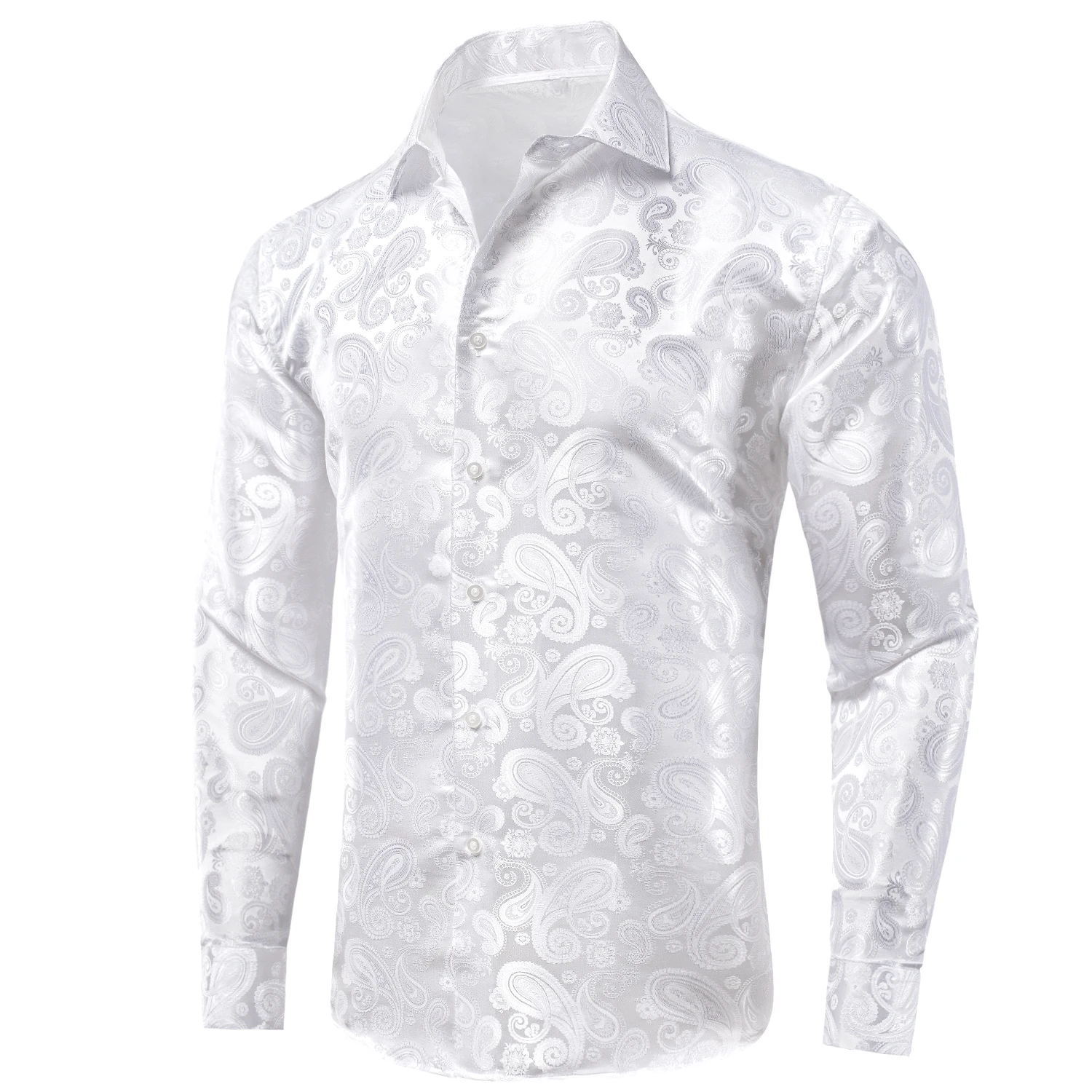 Hi-Tie-camisa de seda para hombre, traje de manga larga de Cachemira Jacquard, blusa para hombre, blanco, negro, azul, rojo, verde, dorado, informal, Formal