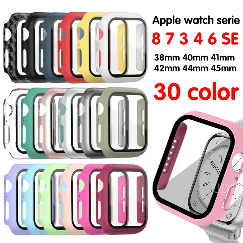 Glass+Cover For Apple Watch case 44mm 40mm 45mm 41mm 42mm 38mm iWatch Accessorie Screen Protector Apple watch serie 3 4 6 SE 7 8