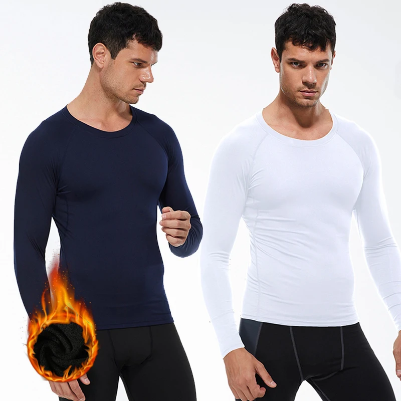 

Men Compression Sport t-Shirts Long Sleeve Gym Running Bodybuilding Top Velvet Fitness Tights Training Sweatshirt Man Sportswear