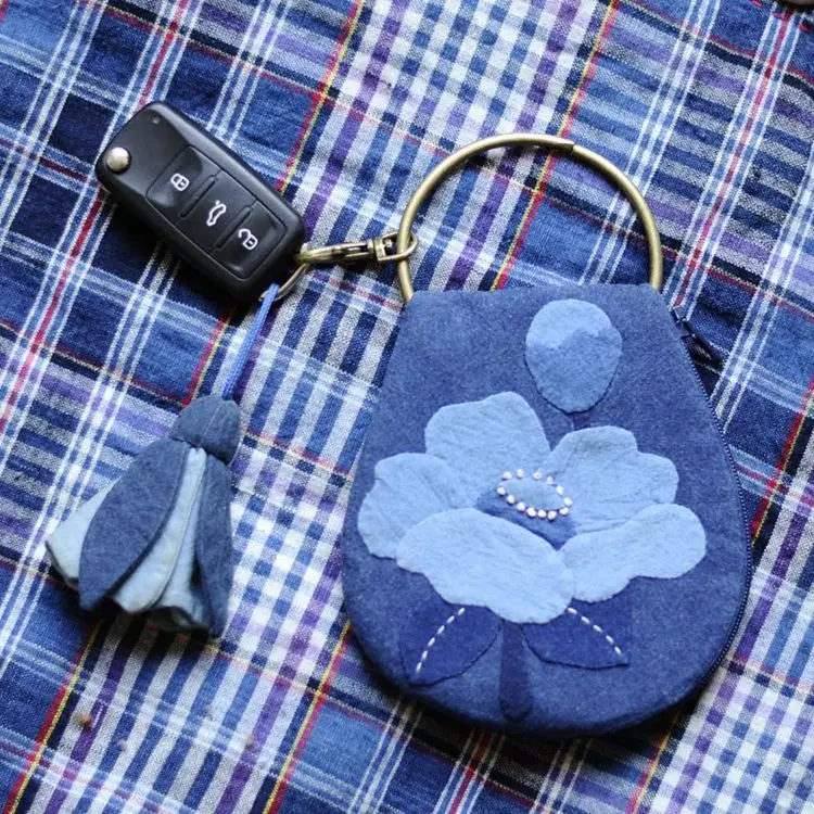 National Style Blues Patchwork Handmade Material Group DIY Sewing Bag Personalized Handicraft Production Kit for Beginners