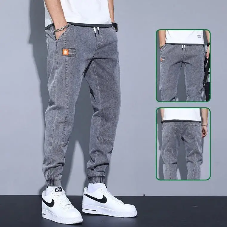 Trendy Harajuku Loose Fit Men's Drawstring Casual Jeans Long Trousers Comfortable Versatile Youthful Style Winter Wear