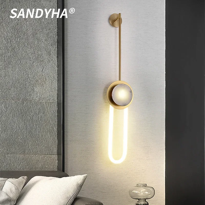 

Modern Marble Long Pole Wall Lamp Minimalism Creative Night Light Decor Living Room Bedroom Bedside Background Lighting Fixtures