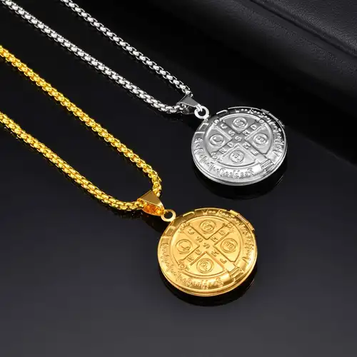 Saint Benedict Necklace for Men Boys,Customized Photo Picture Stainless Steel Round Box Necklaces,Gift to Dad Husband BBF - Image 6
