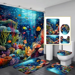 1/4 Piece Shower Curtain Set, Waterproof Bathroom Partition Curtain with Hooks, Anti-Slip Bath Rug, U Shape Mat, Toilet Seat Cov