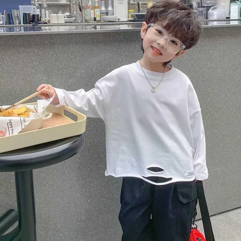 

Long Sleeve Cotton T-shirt Children's Clothes Boys Kids Spring Autumn Top Elementary Student Men's Clothing Graphic Shirts Tee