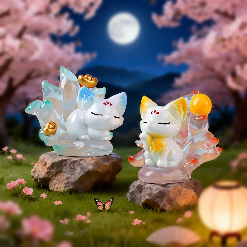 Fadcute Nine Tailed Fox Trendy Toy Translucent Resin Figurine Desktop Ornament For Office Home Decoration