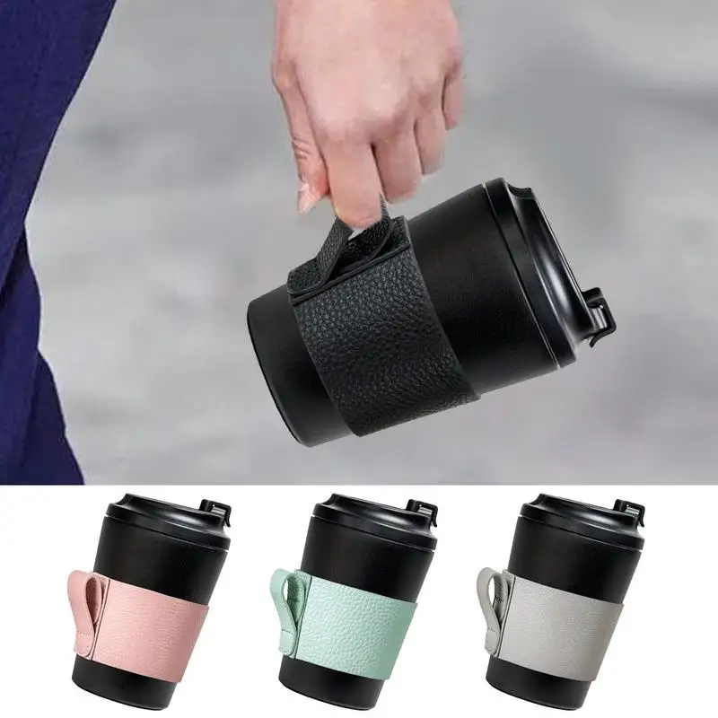 Cup Sleeves For Cold Drinks Insulated Coffee Sleeves Hand Protector Reusable Jacket With Handle Cafe Insulator PU Leather For