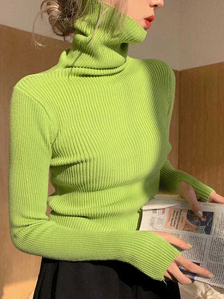 Korean Version Turtleneck Sweater 2026 Knitted Women Sweater Winter Solid Pullover Slimming Interior Lapping Warm Basic Tops
