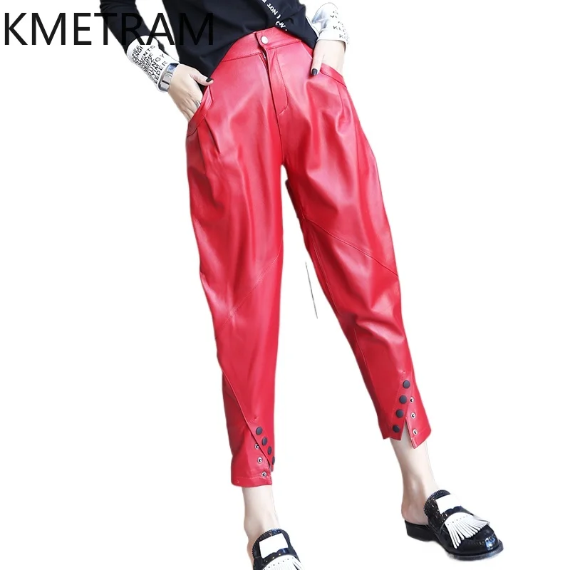 KMETRAM Real Sheepskin Genuine Leather Pants Womens New in Pants 2024 Fashion Women Trending Clothing Autumn Harem Pants Кюлоты