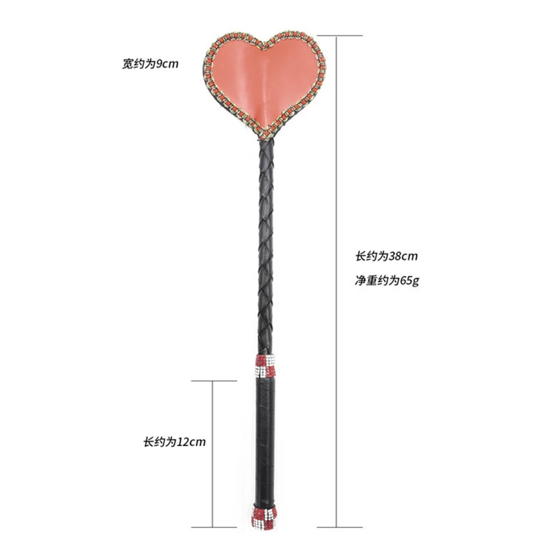 38CM PU Leather Heart-Shaped Flog Spank Paddle Horse Whip Beat Submissive for Horse Training Equestrian bat