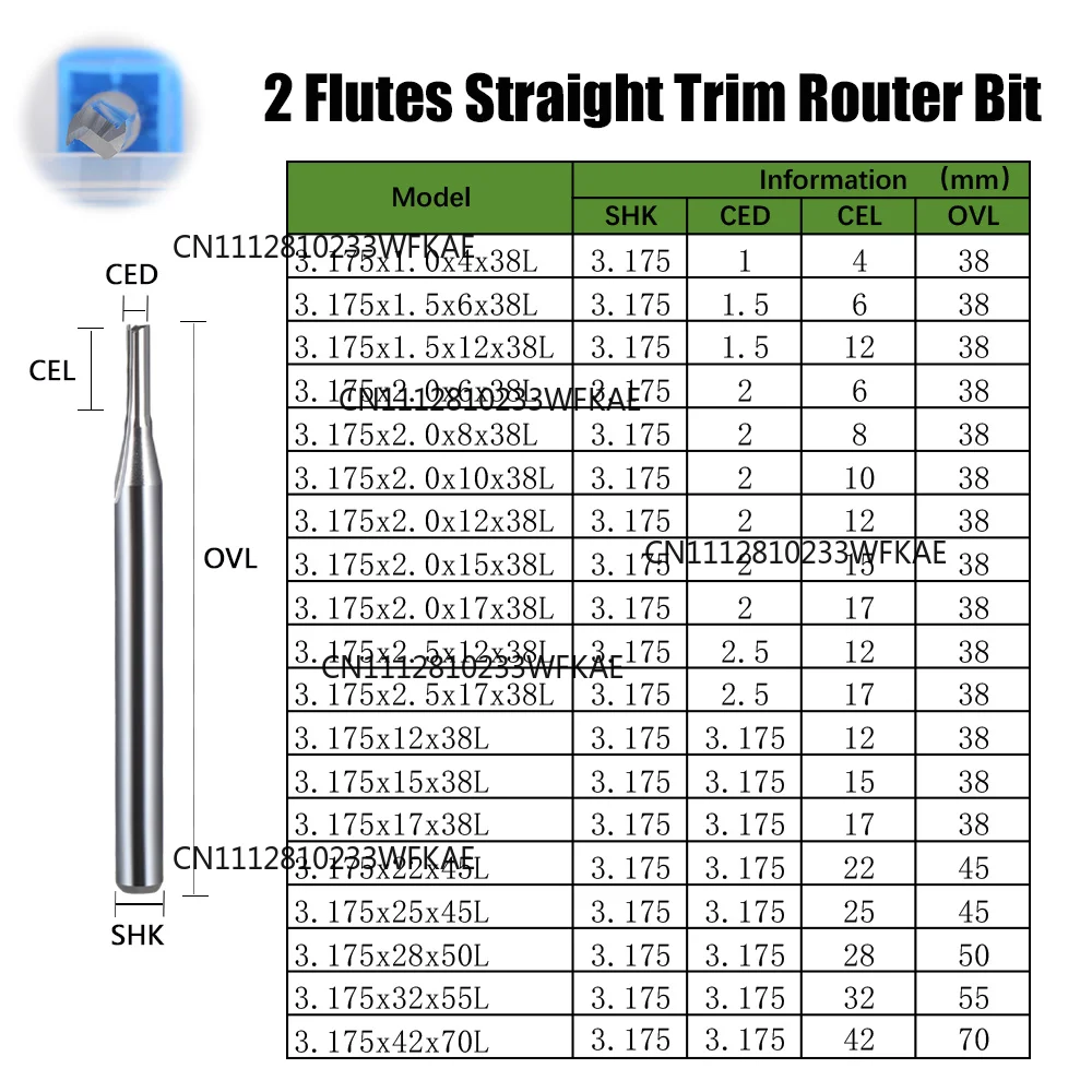 10pcs 3.175/4/6/8/10mm Straight Slot Milling Cutter Carbide Two Flutes Parallel End Mill CNC Milling Bit Woodworking Tools
