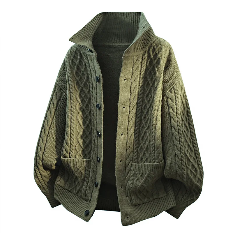 جديد ربيع الرجال الوقوف طوق بالأزرار أبلى Sweatercoats جودة الذكور الأعمال عارضة تريكو بالأزرار البلوزات فضفاضة 4XL