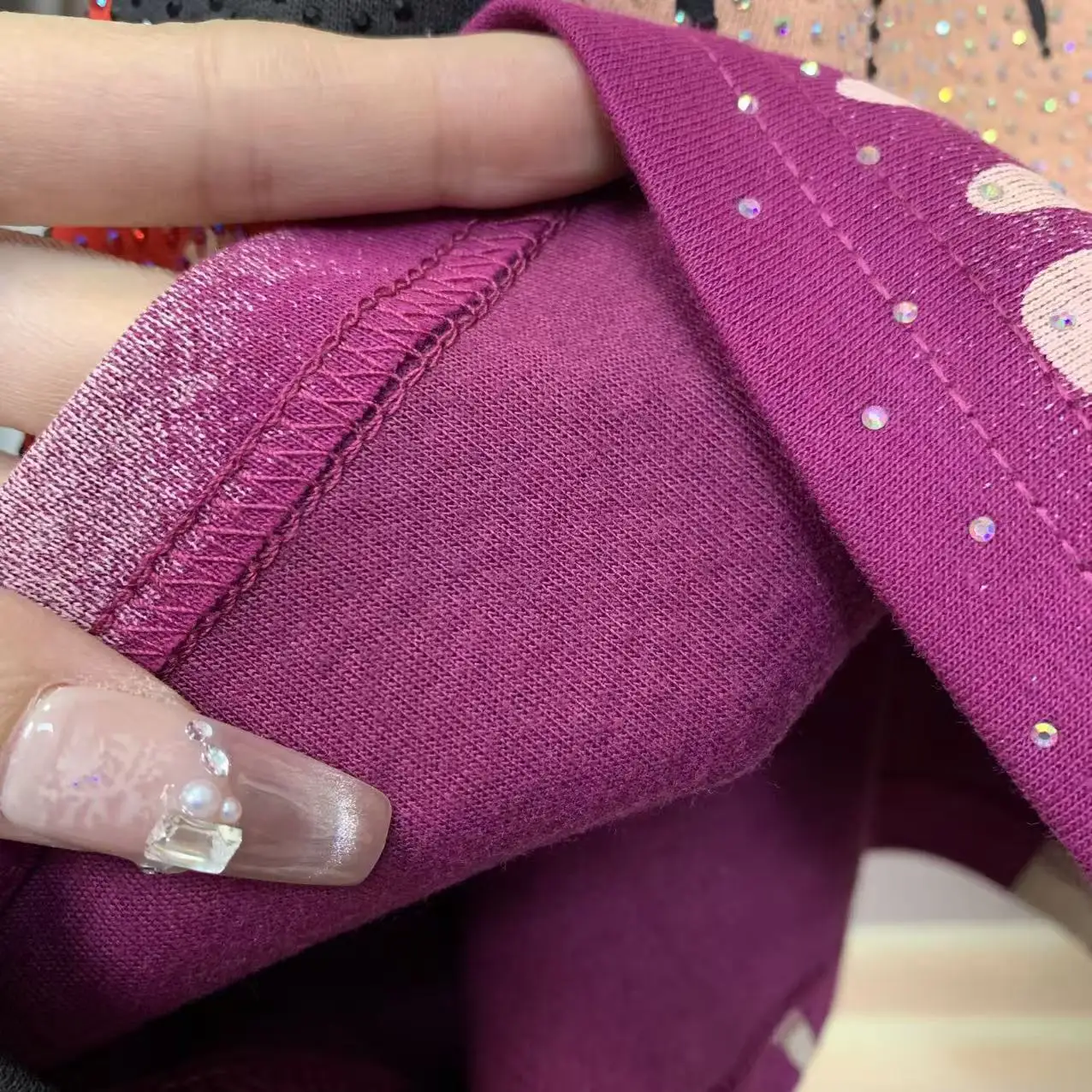 Age-Reducing Oversized Short Sleeves T-shirt Top Autumn Winter New Fashion Heavy Industry Full Diamond Cartoon Mid-Length Tees