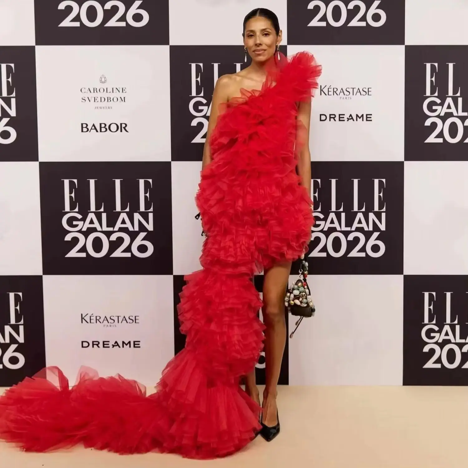 Customized Hot Red One Shoulder Ruffled Tulle Prom Dress Women's Formal Evening Gowns Asymmetrical High Low Celebrity Gala Dress