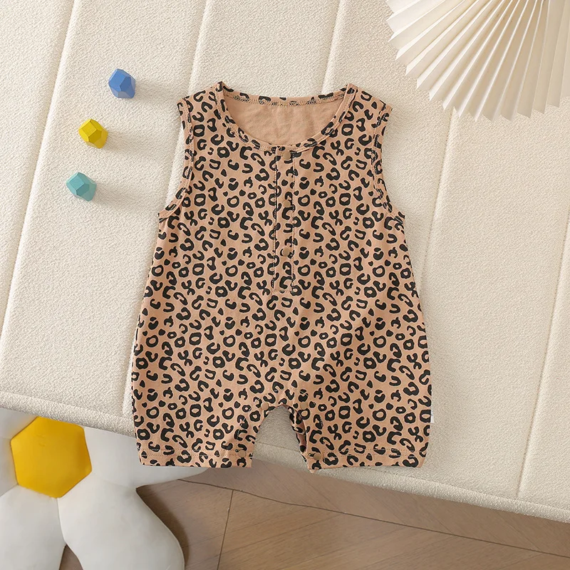 2026 Summer Baby Sleeveless Short Romper New Boys Girls Leopard Print O-neck Bodysuit Newborn One-piece Clothes