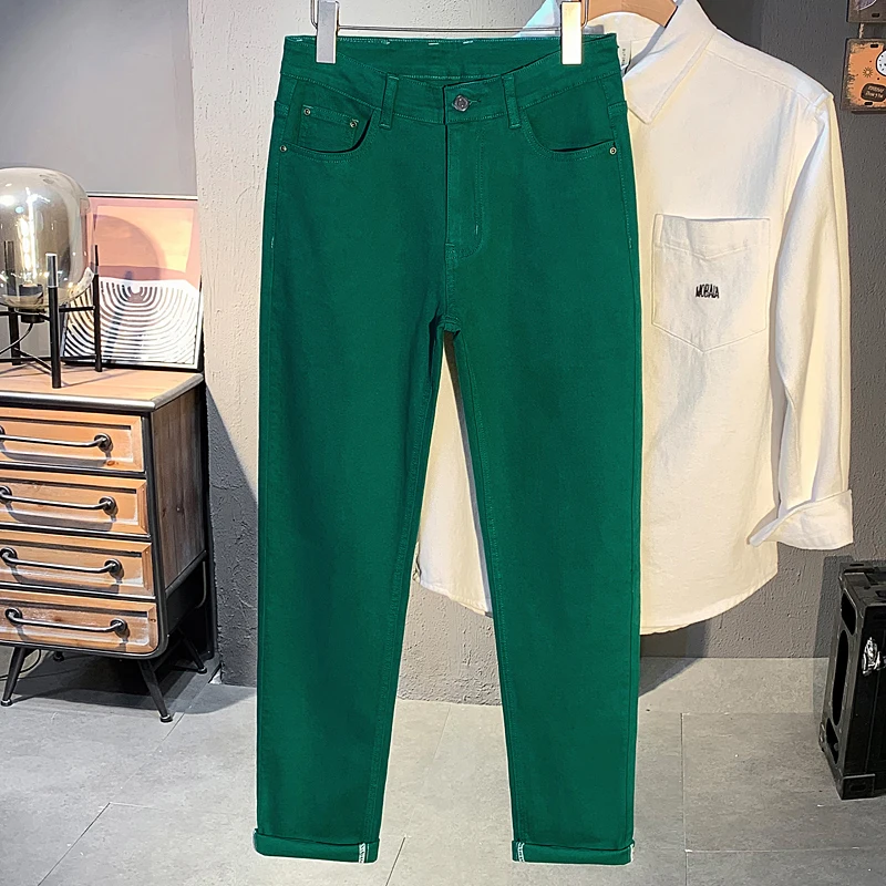 2026 Spring and Summer New Men's Jeans Trendy Brand Fashion All-match Casual Pants Male Classic Green Blue Denim Trousers