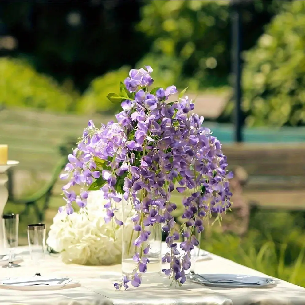 Fake Hanging Wisteria Garland, Artificial Wisteria Flower Strings,Vibrant Long Vine Flowers for Wedding Arch, Party, Garden,Wall