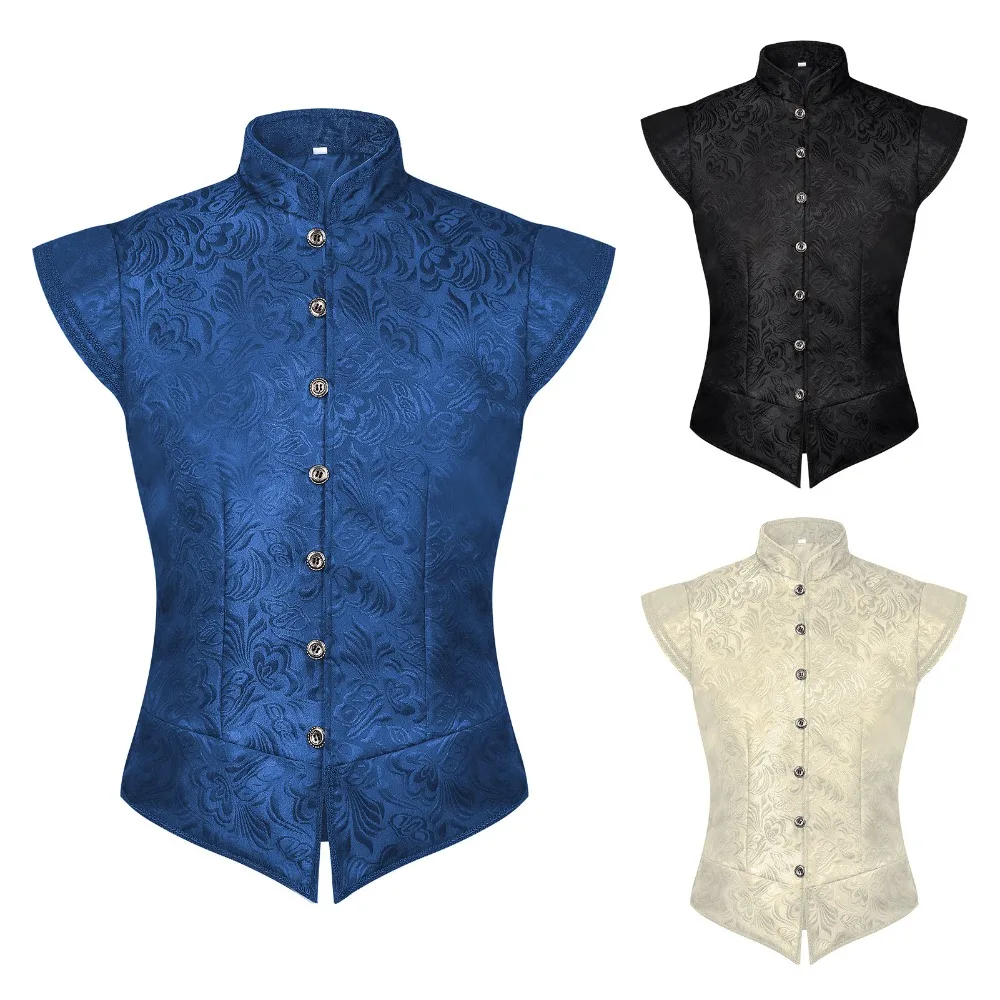 

Men's Vintage Medieval Jacquard Cropped Vest Waistcoat Halloween Cosplay Costume Stage Performance Comic Con Outfit