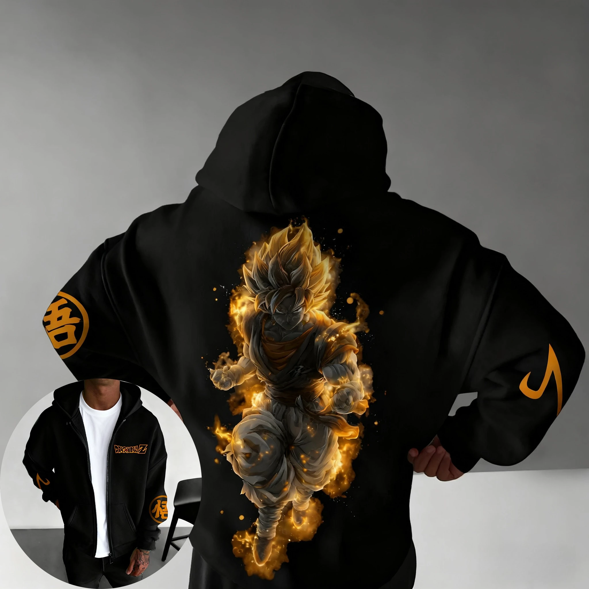 

Dragon Ball Men's and Women's Y2K Zipper Hoodie Autumn/Winter New Goku Anime Printed Harajuku Large Casual Loose Sweater Top