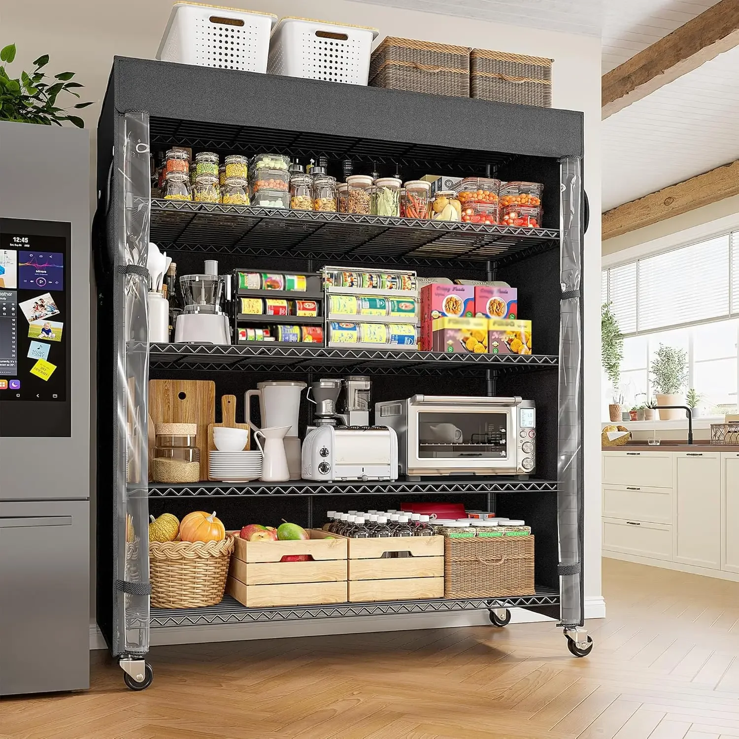 45''W Storage Shelves with Cover & Wheels, Metal Shelving Waterproof Dustproof, Wire Shelving Unit Covers, Garage, Customized