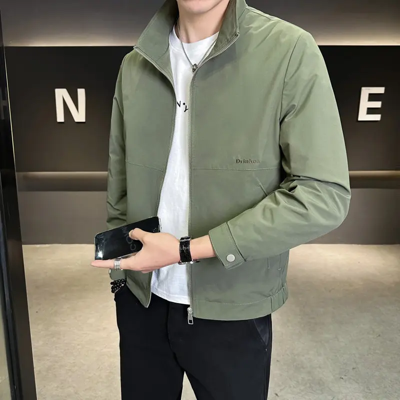

Мужская приталенная куртка Sli Slim Fit с модным вышитым воротником-стойкой, весенне-осенняя верхняя одежда, повседневное деловое пальто однотонного цвета