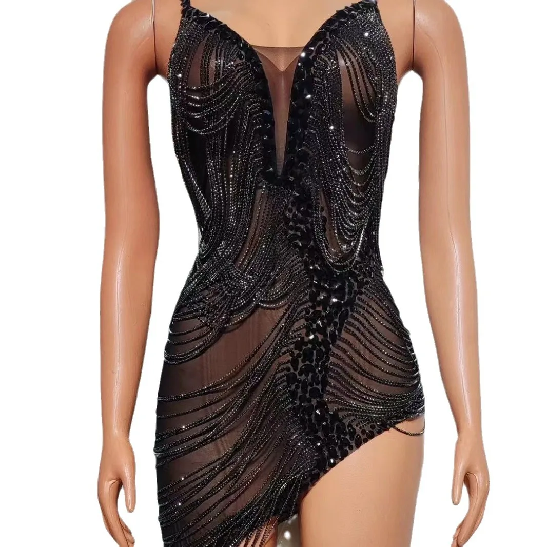 Sexy Full Diamond Tight Costume For Nightclub Stage Singer DS Model Catwalk Party Women's Evening Dresses For The Event Vestito