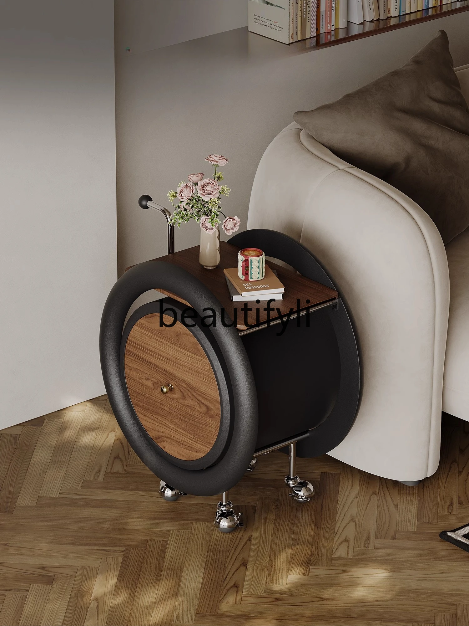 

trolley sofa edge few movable, storage round art with wheels living room