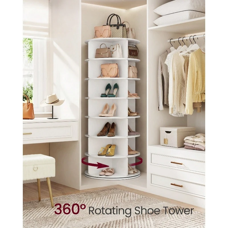 7-Tier Rotating Shoe Rack Tower, Free Standing 360 Degree Spinning Shoe Organizer, Lazy Susan Bag Display Storage Rack, For Corners, Closets, Small Spaces