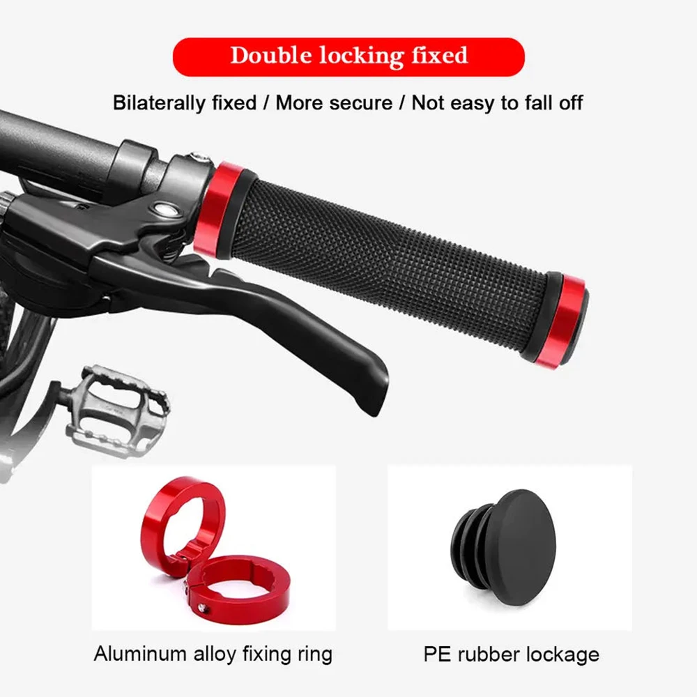Bicycle Rubber Grips MTB Alloy Lock Cuffs Anti Slip Mountain Bike Lock on Handles Grip BMX Bicycle Accessories