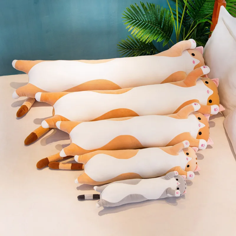 Long oreiller en peluche chat pour enfants, jouets Kawaii, grande taille, oreiller de sieste animal, doux, décor de sommeil de bureau, coussin en peluche beurre, cadeau pour enfants, 50-130cm