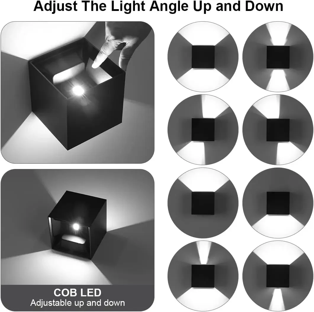 10W Square LED Outdoor Wall Sconce up And down Adjustable Aluminum Exterior Light for Porch Garage Patio