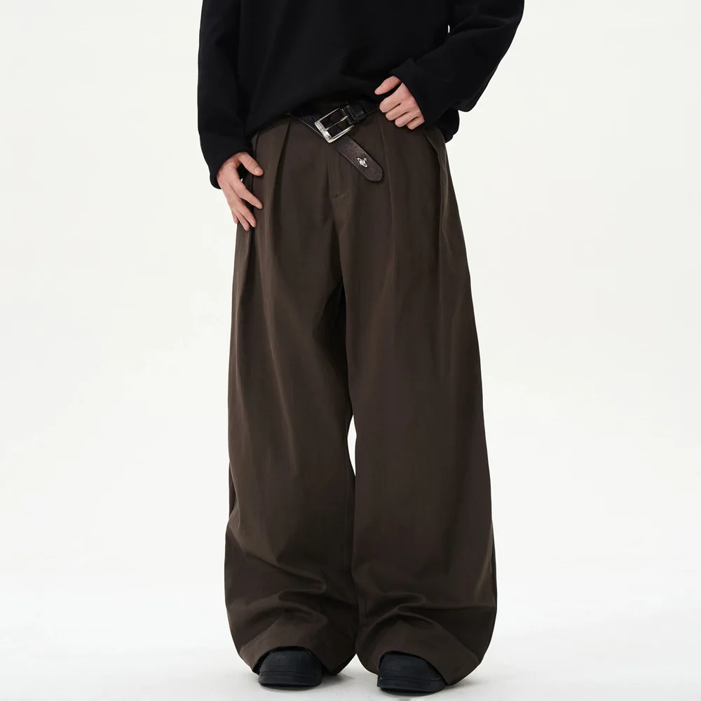 

Men Commuter Pleated Fashion Loose Casual Wide Leg Suit Pant Male Streetwear Vintage Straight Baggy Pant Trousers