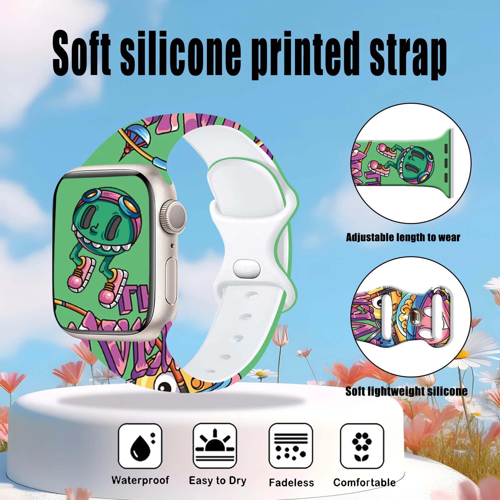 

Силиконовый ремешок с анатомическим принтом для Apple Watch Series 11/10/9/8/7/SE, сменный спортивный ремешок 40 мм, 41 мм, 42 мм, 44 мм, 45 мм, 49 мм